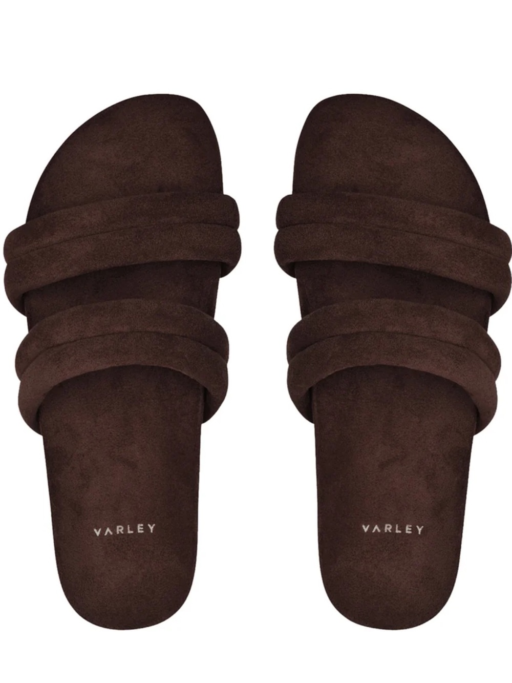 Varley Quilted Double-Strap Slide Sandals in Dark Brown size 6